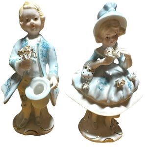 Vintage Home Decor Man & Woman Porcelain Lace Figurines Limited Ed. 5 1/2 tall